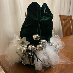 Green Velvet Holiday Decor Hat with Bells